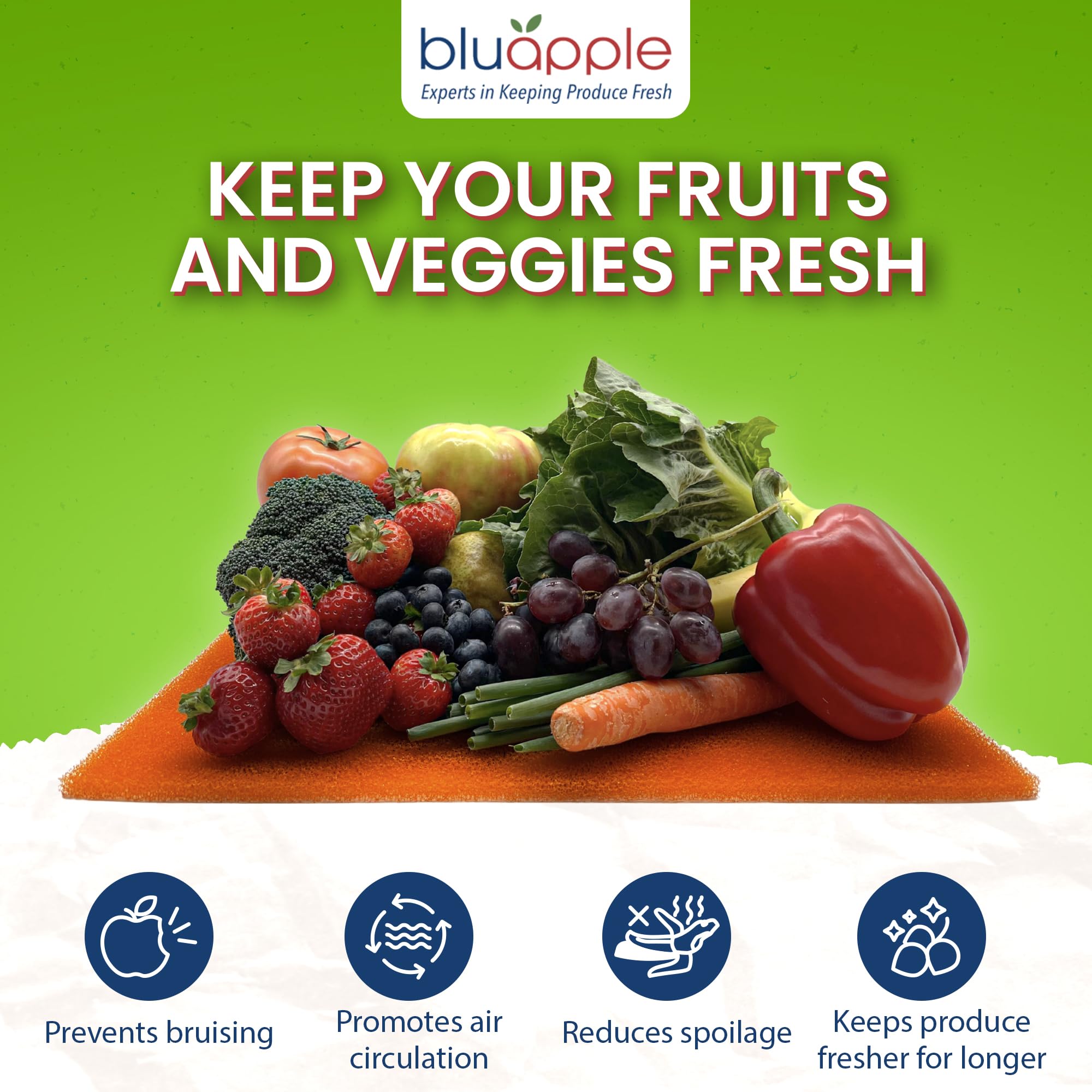 Bluapple FreshMats, Refrigerator Bin Liner, Fridge Drawer Mats, Crisper Life Extender Liner Keeps Produce Fresh Longer, Anti-Bruising, for Air Circulation, Washable & Reusable (4-Mats, 12x15, Black)