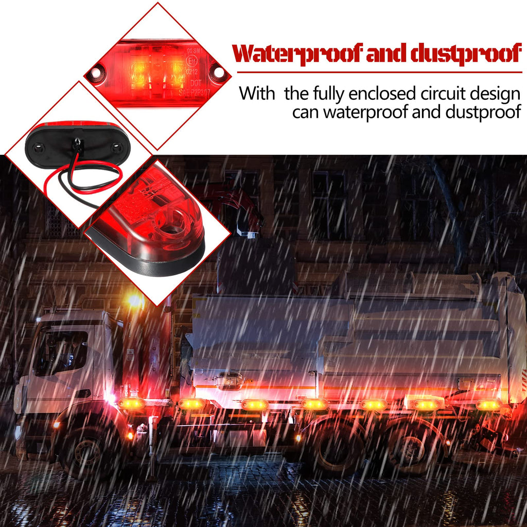 Tallew 10 Pcs 2.5 Inch LED Trailer Lights 2 Diode Waterproof LED Trailer Side Marker Oval Signal Running Lights for Truck Boat Rv(Amber)