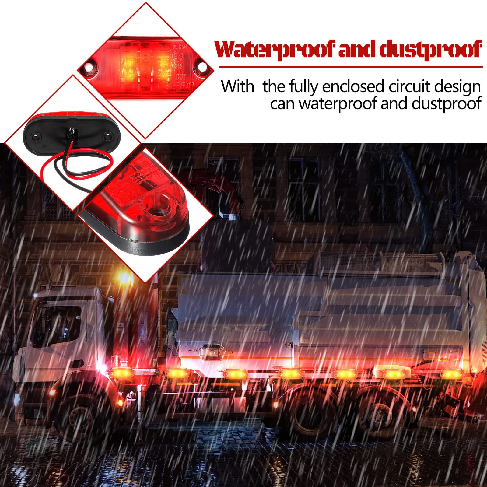 Tallew 10 Pcs 2.5 Inch LED Trailer Lights 2 Diode Waterproof LED Trailer Side Marker Oval Signal Running Lights for Truck Boat Rv(Amber)