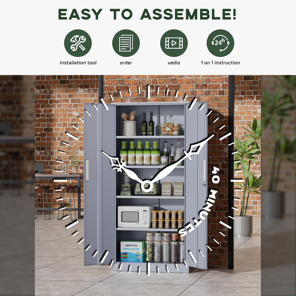 Greenvelly Metal Storage Cabinet, 36" Locking Storage Cabinet with Doors and Shelves, Lockable Storage Cabinets for Home Office, Utility Locker Cabinet, Steel Garage Cabinet with 2 Keys, Black
