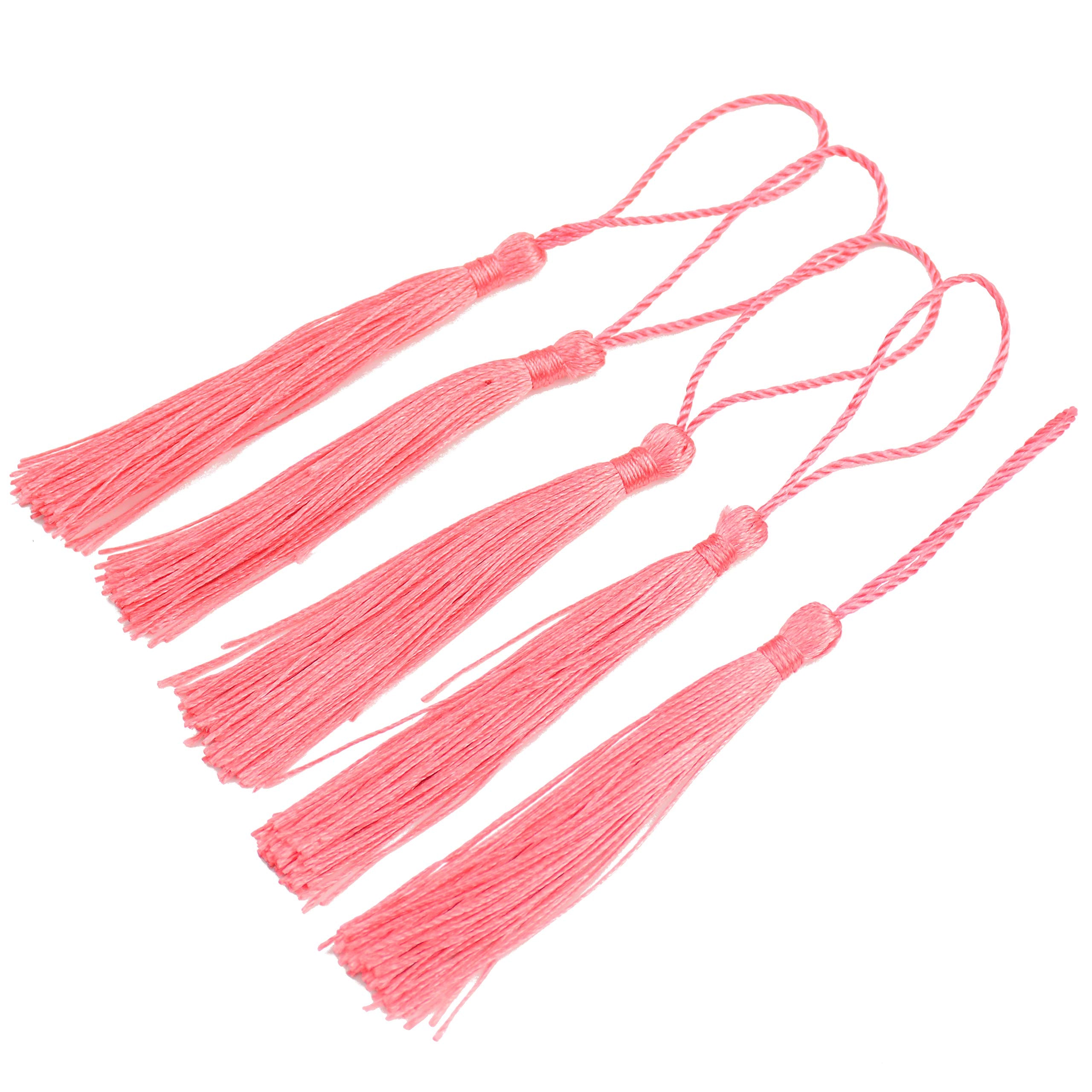 Makhry 100pcs 13cm/5 Inch Silky Floss Bookmark Tassels with 2-Inch Cord Loop and Small Chinese Knot for Jewelry Making, Souvenir, Bookmarks, DIY Craft Accessory (Dark Grey)