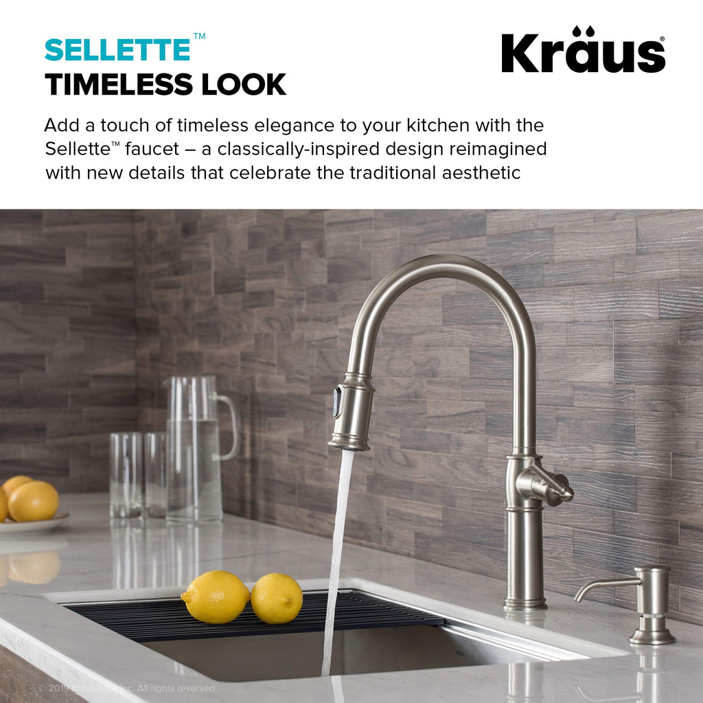 KRAUS Allyn Transitional Bridge Kitchen Faucet with Pull-Down Sprayhead in Brushed Gold, KPF-3121BG