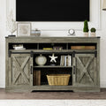 FansaFurn Farmhouse TV Stand for 65+ Inch TV, 34'' Tall Entertainment Center with Sliding Barn Doors, Rustic Wood Media Console Storage Cabinet Television Stand for Living Room, Bedroom (Black)