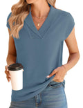 Ivicoer Sweater Vest Women V-Neck Knitted Pullover Short Cap Sleeve Collared Tops Dressy Casual 2025 Summer Fashion Trendy