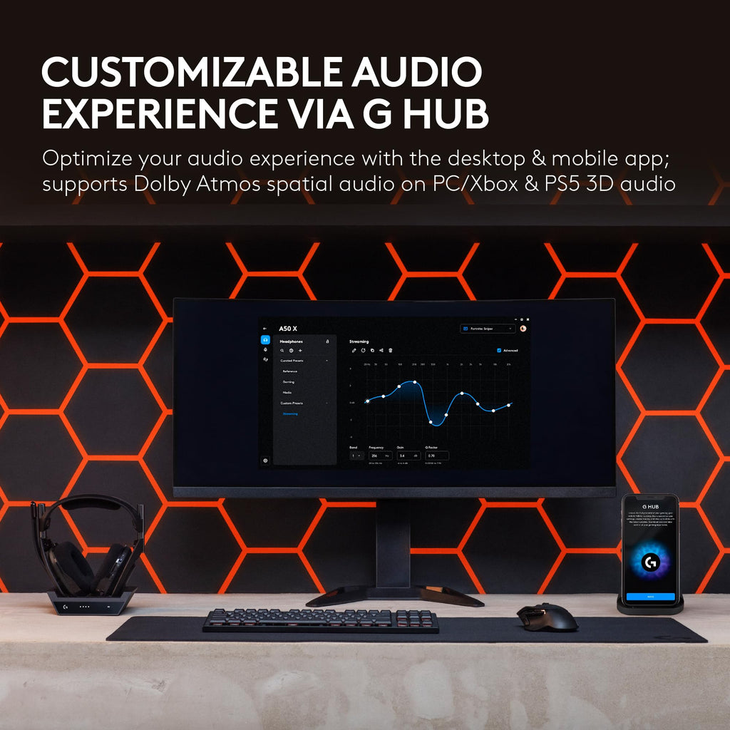 Logitech G Astro A50 X Multi-Platform Wireless Gaming Headset + Base Station for PS5/Xbox/PC: PLAYSYNC Video & Audio Switcher, HDMI 2.1 4K 120Hz VRR, <24bit/48kHz, 24hr Battery, 2.4GHz & BT - Black
