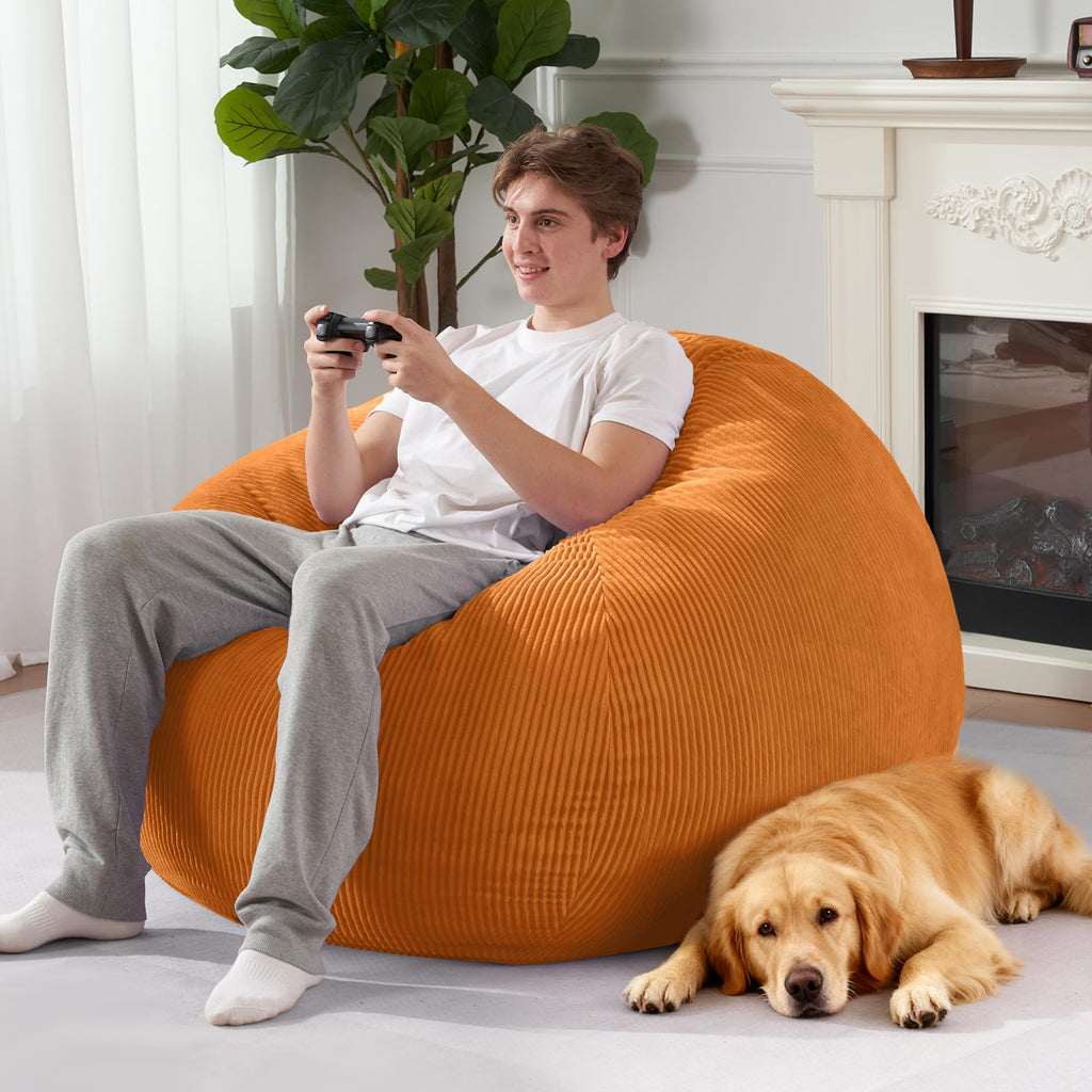 Homguava Bean Bag Chair,Teardrop Bean Bags Small Beanbag Chair with Memory Foam Filled and Ultra Soft Corduroy Cover for Living Room, Bedroom (Black 2FT)