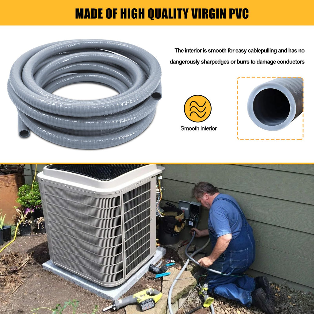 Liquid-Tight Conduit, 1-1/4 inch 25 Foot Flexible Non Metallic Electrical Conduit and Connector Kit,With 4 Straight and 2 Angle Fittings