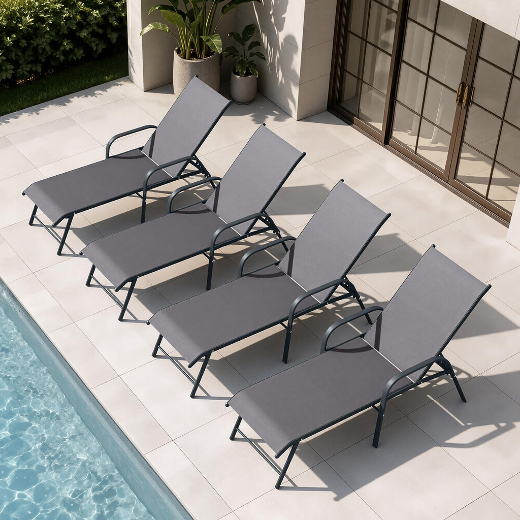 Crestlive Products Chaise Lounge Chair Outdoor with Armrests, Pool Lounge Chairs Set of 2, Aluminum Adjustable 5 Positions Sun Tanning Lounger for Patio, Poolside, Yard, Deck, Backyard (Beige)