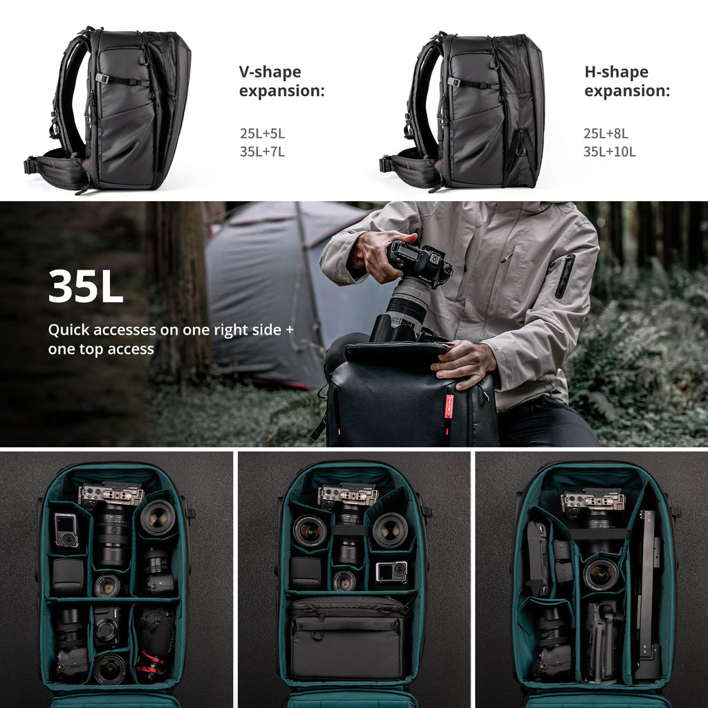 PGYTECH OneMo 2 25L-33L Camera Backpack with Shoulder Bag for Photographers, Waterproof Large Camera Bag for Canon/Nikon/Sony/dji Drone/Laptop/Tripod, Black