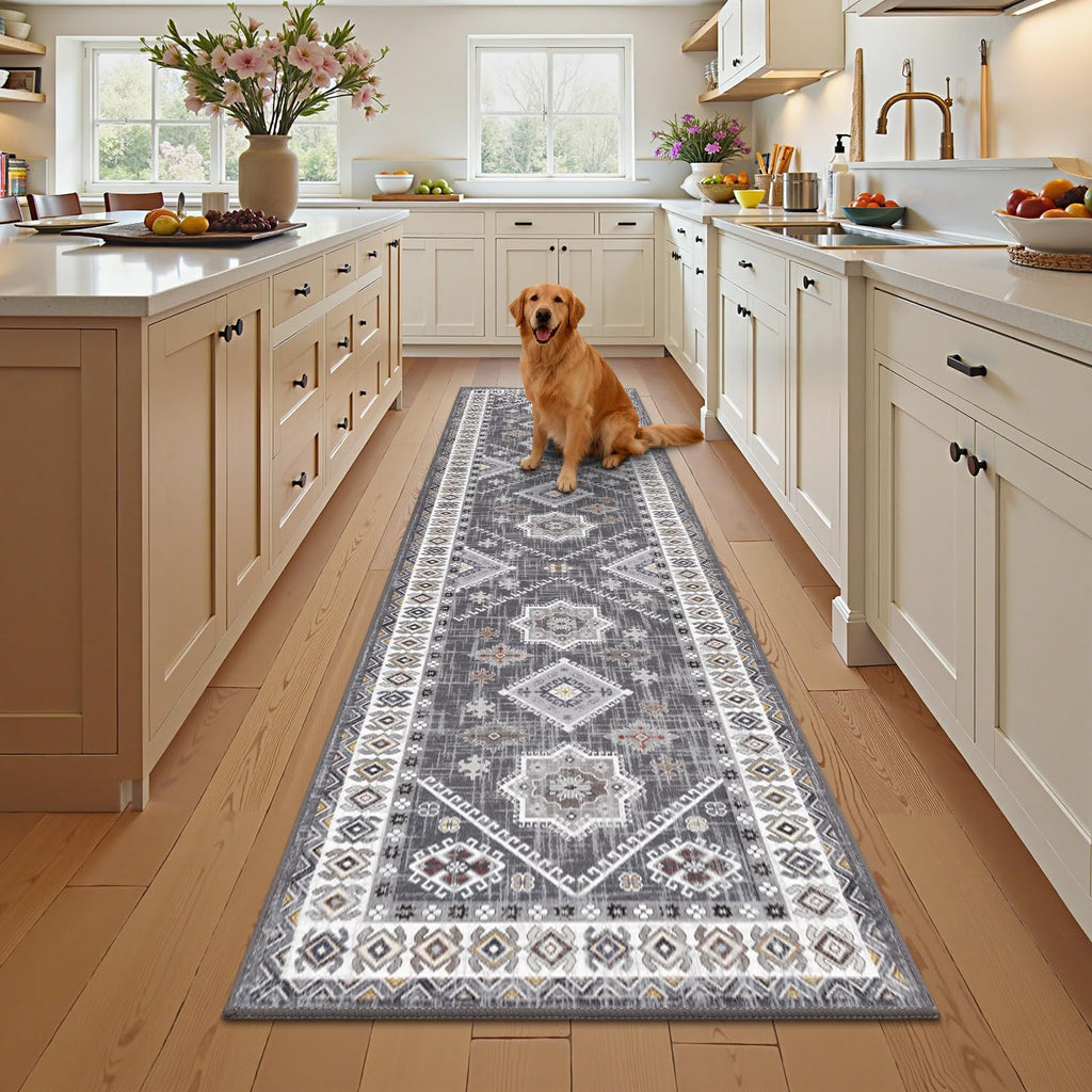 HEBE Boho Kitchen Rug Sets 3 Piece with Runner Non Slip Kitchen Rugs and Mats Washable Kitchen Mats for Floor Thick Kitchen Floor Mat Carpet Runner Rugs for Hallway Laundry Holiday Decor