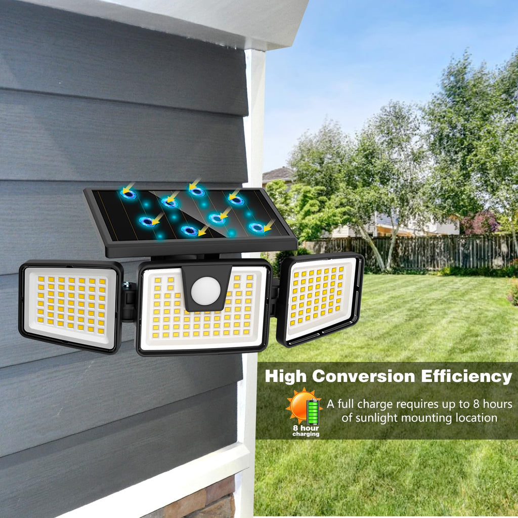 AmeriTop Solar Lights Outdoor, 2 Pack LED High Brightness Cordless Solar Motion Sensor Lights; 4 Adjustable Heads, 320° Wide Angle Illumination, IP65 Waterproof, Security LED Wall Light(Daylight)