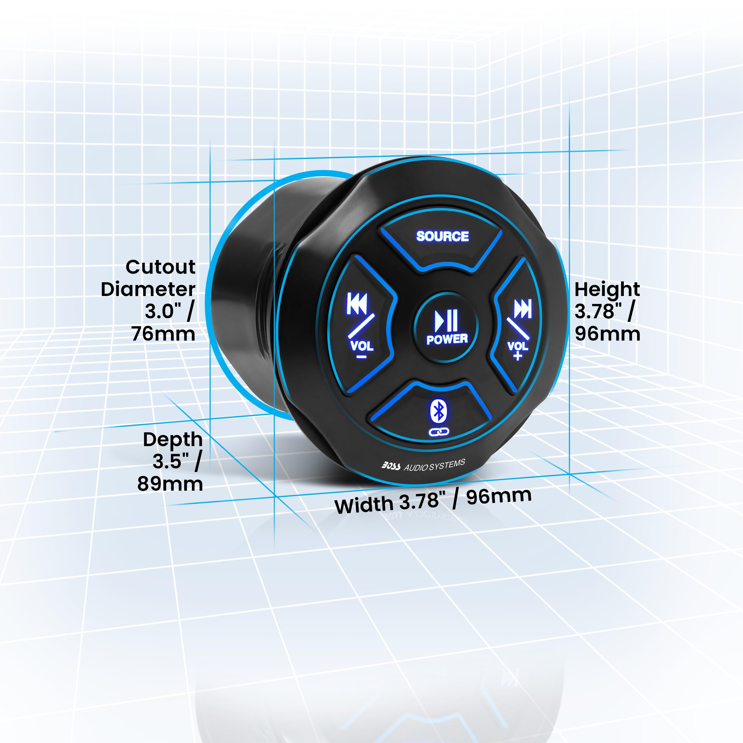 BOSS Audio Systems MGR250B Bluetooth Marine Radio Gauge Receiver, Built-In Amplifier, IPX6-Rated, USB Port + USB Charging