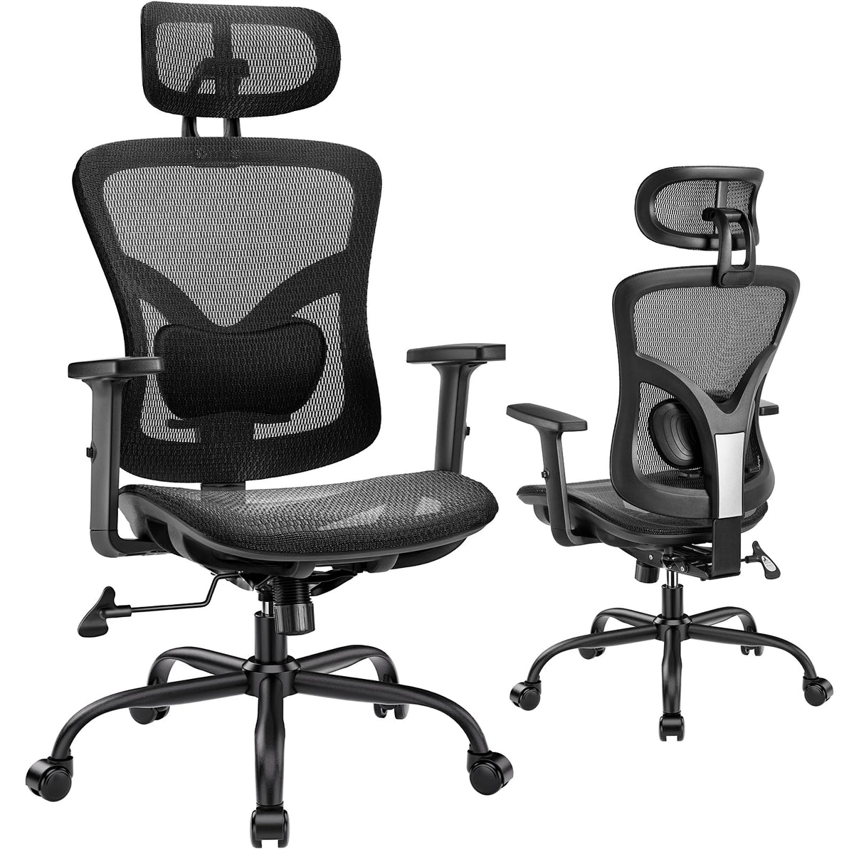 Marsail Office Chair Ergonomic Desk Chair with 3 Ways PU Armrests and Adjustable Lumbar Support Breathable Mesh Computer Chair Executive Rolling Swivel Comfy