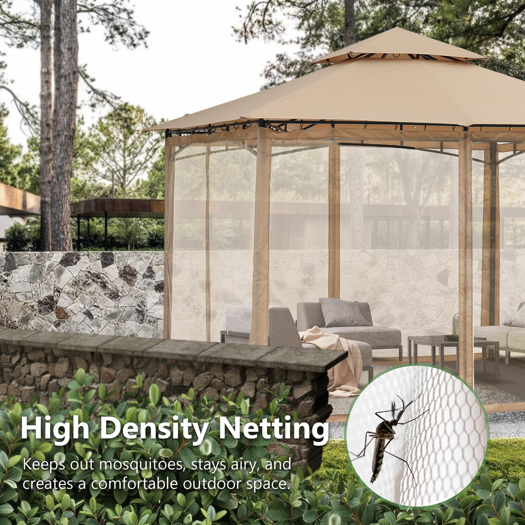 MASTERCANOPY Outdoor Garden Gazebo for Patios with Stable Steel Frame and Netting Walls (9x9,Beige)