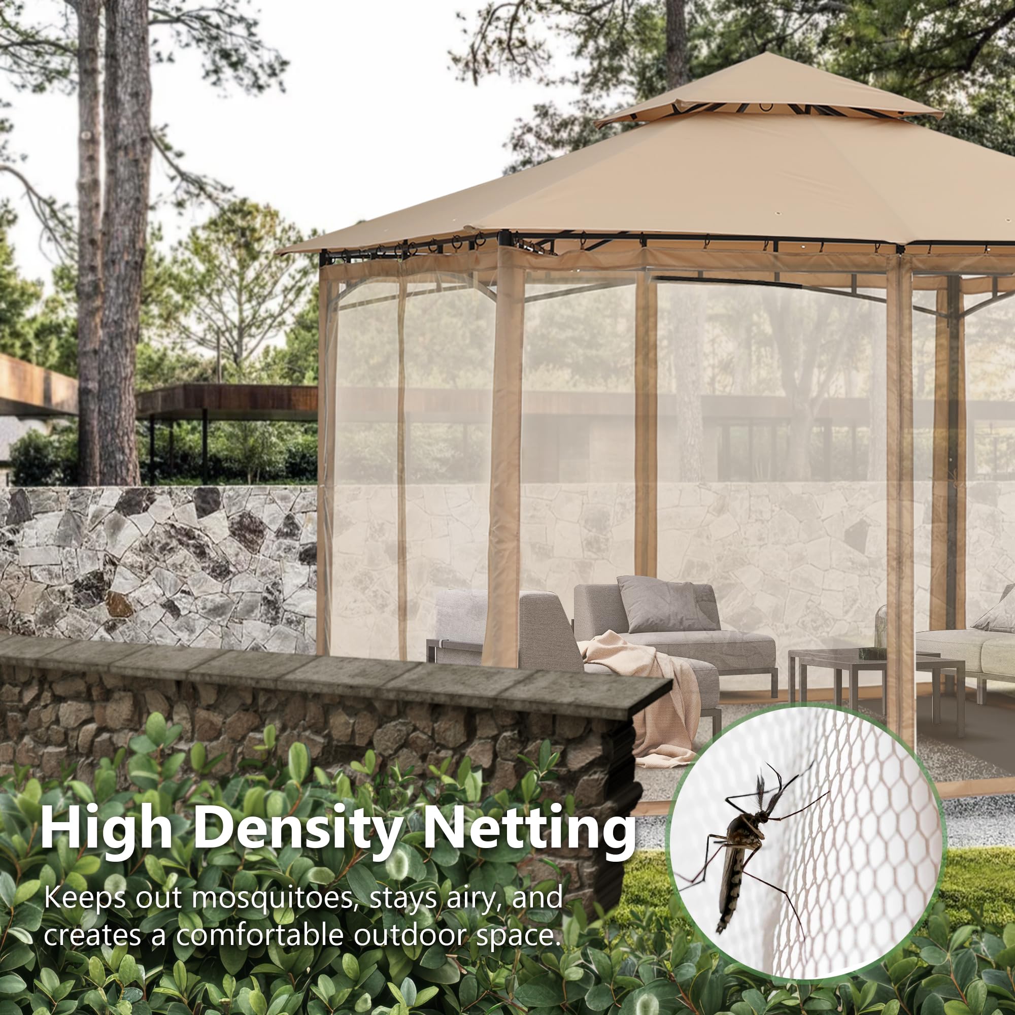 MASTERCANOPY Outdoor Garden Gazebo for Patios with Stable Steel Frame and Netting Walls (9x9,Beige)