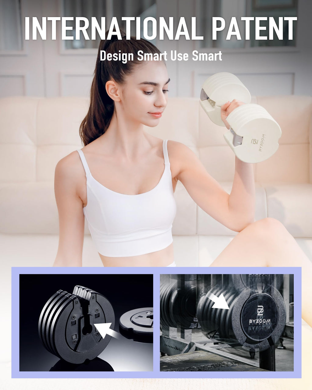 BYZOOM FITNESS Pure Series Adjustable Dumbbell - 12.5/25/27.5/50/55/75lb - ONE UNIT OR PAIR(check QTY before purchase) - 5-in-1/ 10-in-1 / 15-in-1 / 21-in-1 Flexible Hand Weights for Home Apartment Garage Gym, Strength Training & Fitness Workouts, White O