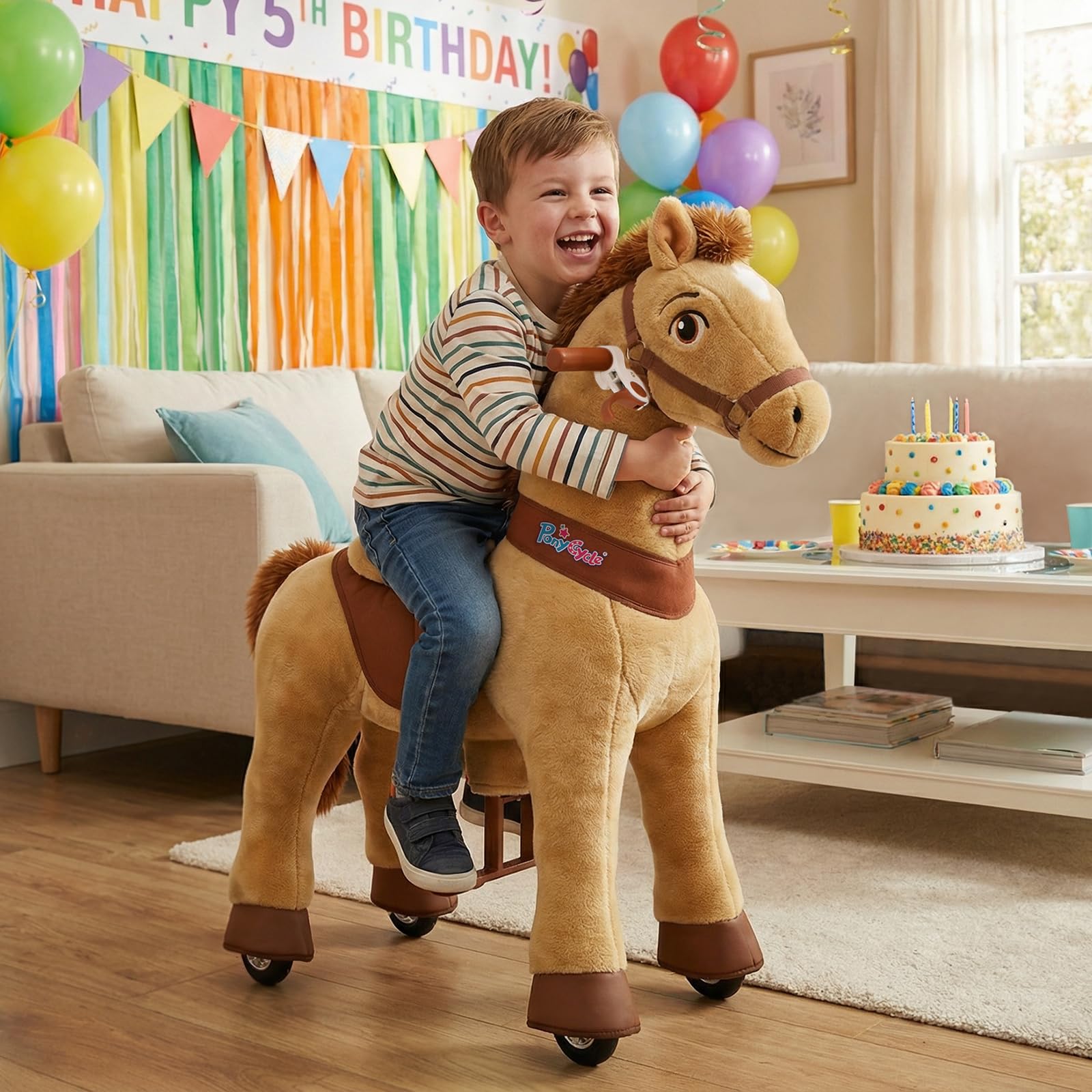 PonyCycle Ride on Toys Riding Black Horse Toys No Battery Required (with Brake/ 30" Height/Size 3) Pony Rider Walking Animals Rocking Horse Ride on Horse for Kids Riding Toys E338