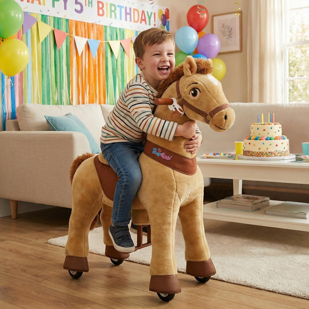 PonyCycle Ride on Toys Riding Black Horse Toys No Battery Required (with Brake/ 30" Height/Size 3) Pony Rider Walking Animals Rocking Horse Ride on Horse for Kids Riding Toys E338