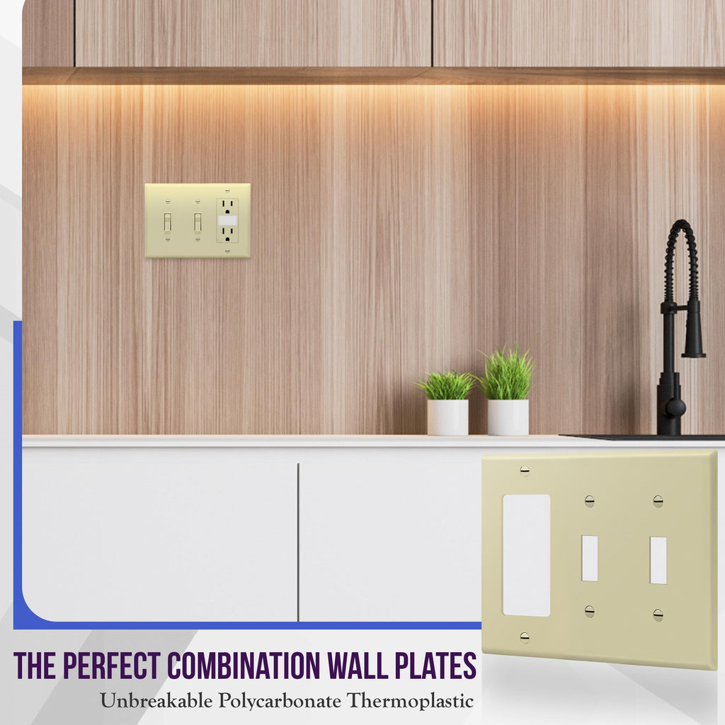 ENERLITES Combination Triple Light Switch Plate, Double Toggle/Single Decorator Switch, Standard Size 3-Gang 4.5" x 6.38", Polycarbonate Thermoplastic, 881231-BK, Black