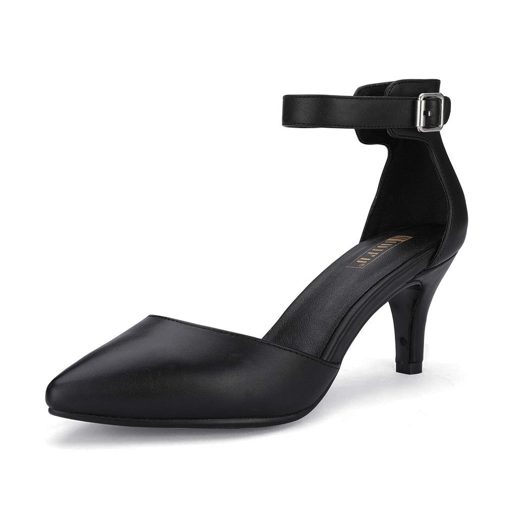 IDIFU Women's IN3 D'Orsay Pumps Low Kitten Heels for Women Dress Shoes Pointed Closed Toe Wedding Bride Ankle Strap Dressy Silver Black Nude White Gold Heels for Women