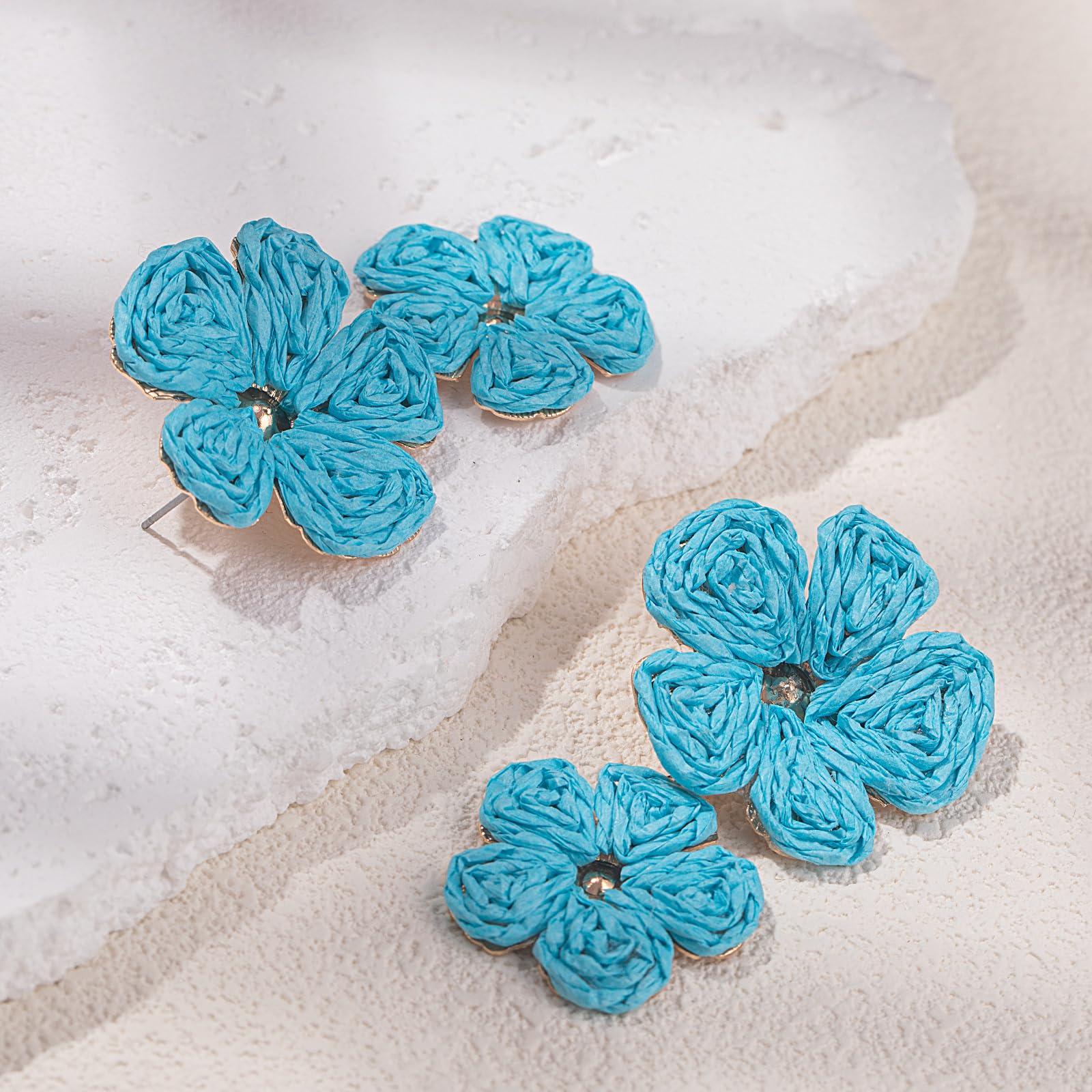 Boho Flower Earrings Statement Raffia Dangle Earrings Cute Floral Jewelry Trendy Summer Beach Vacation Outfits for Women