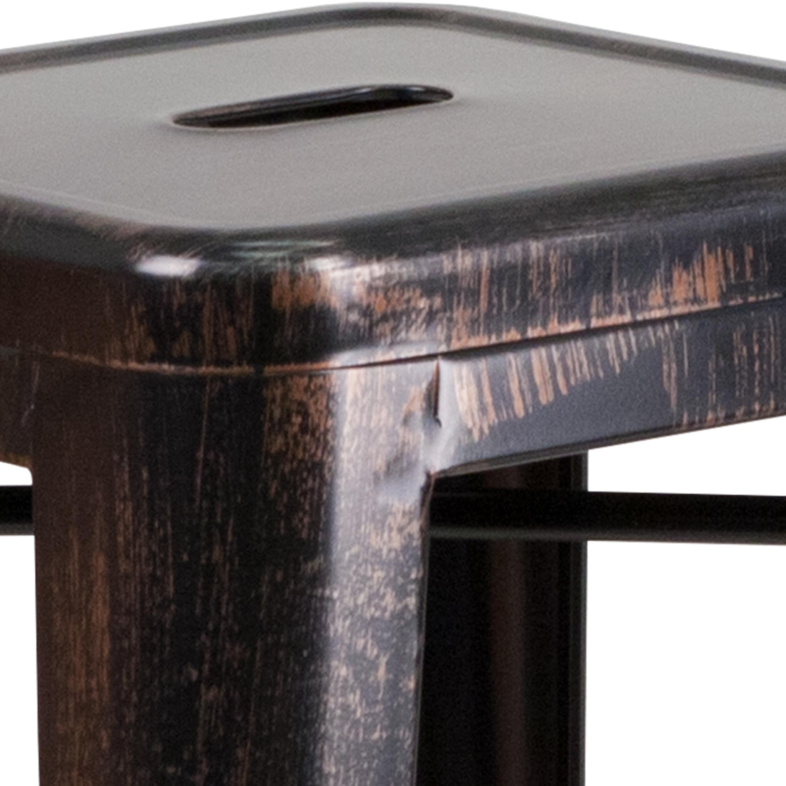 Flash Furniture 30"H Commercial Modern Metal Backless Barstool, Indoor/Outdoor Industrial Square Stacking Bar Stool for Patio Bars/Restaurants, Black