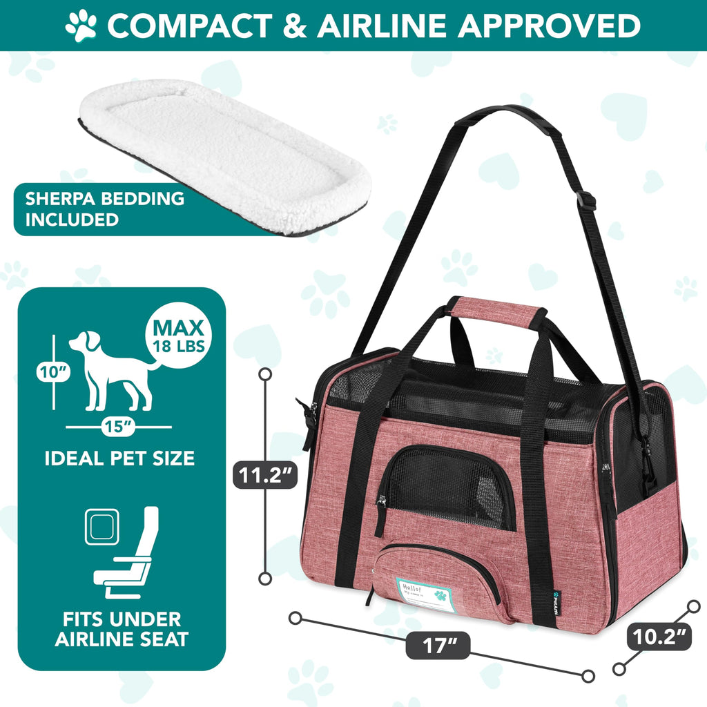 PetAmi Airline Approved Pet Carrier for Cats & Small Dogs, Soft Sided TSA Travel Carrier Bag with Sherpa Bed, Breathable Mesh Ventilation, Collapsible Bowl, Fits Under Seat, Up to 18 lbs, Small Black