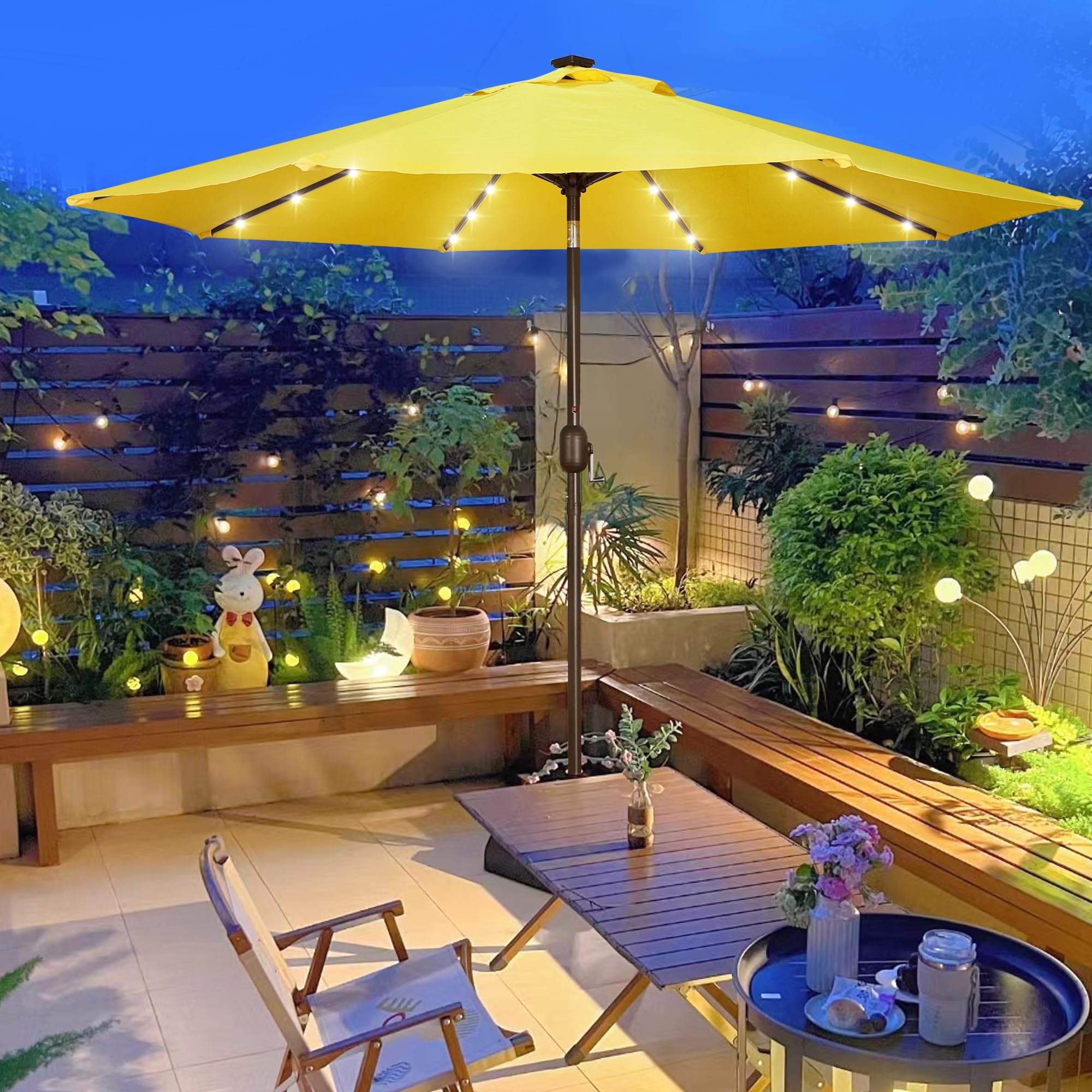 Blissun 9 ft Solar Umbrella, 32 LED Lighted Patio Umbrella, Table Market Umbrella, Outdoor Umbrella for Garden, Deck, Backyard, Pool and Beach (Light Blue)