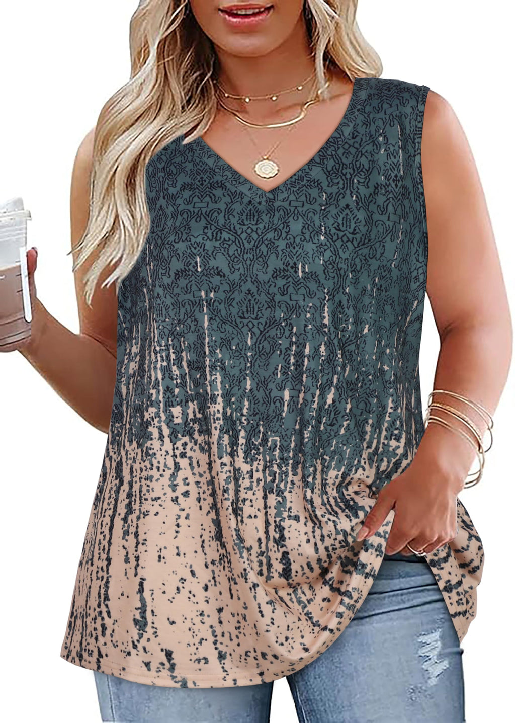 Plus Size Tanks Women Summer Top V Neck Sleeveless Top Loose Fit Tee Workout Shirts 2026