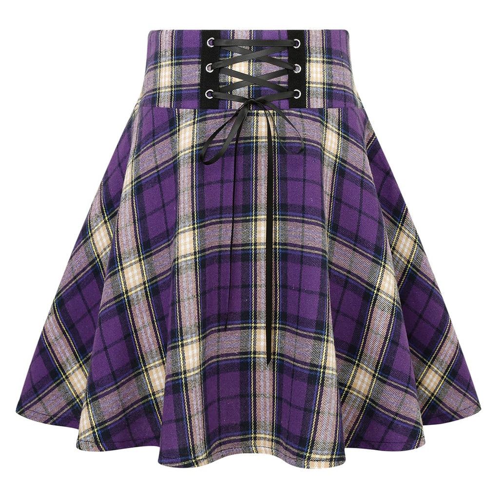 IDEALSANXUN Gothic Plaid Mini Skirts for Women Short High Waist Plaid Skirts
