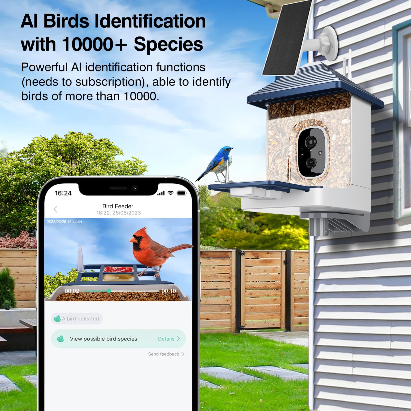 Smart Bird Feeder with Camera,AI Identify Species,Bird House with Solar Powered,Instant Arrival Alerts,2K Capture Video,Live View for Lover (Blackish Green)