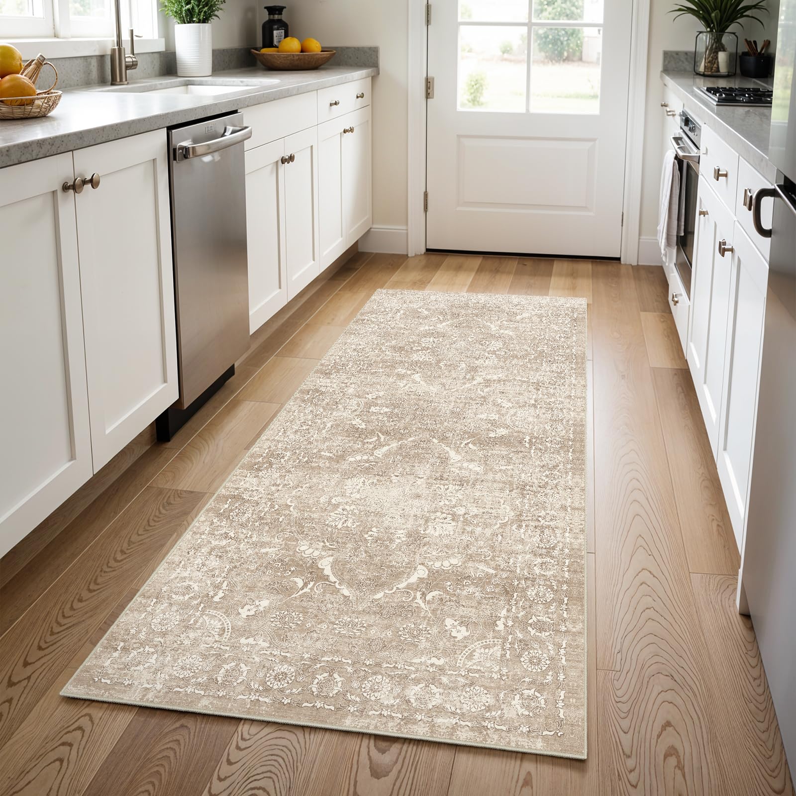 2x5 Washable Kitchen Runner Rug - Soft Low Pile Floral Animal Cat Print Rugs with Non-Slip Backing Waterproof Stain-Resistant Indoor Carpet for Hallway Entryway Bathroom Bedroom (Black)
