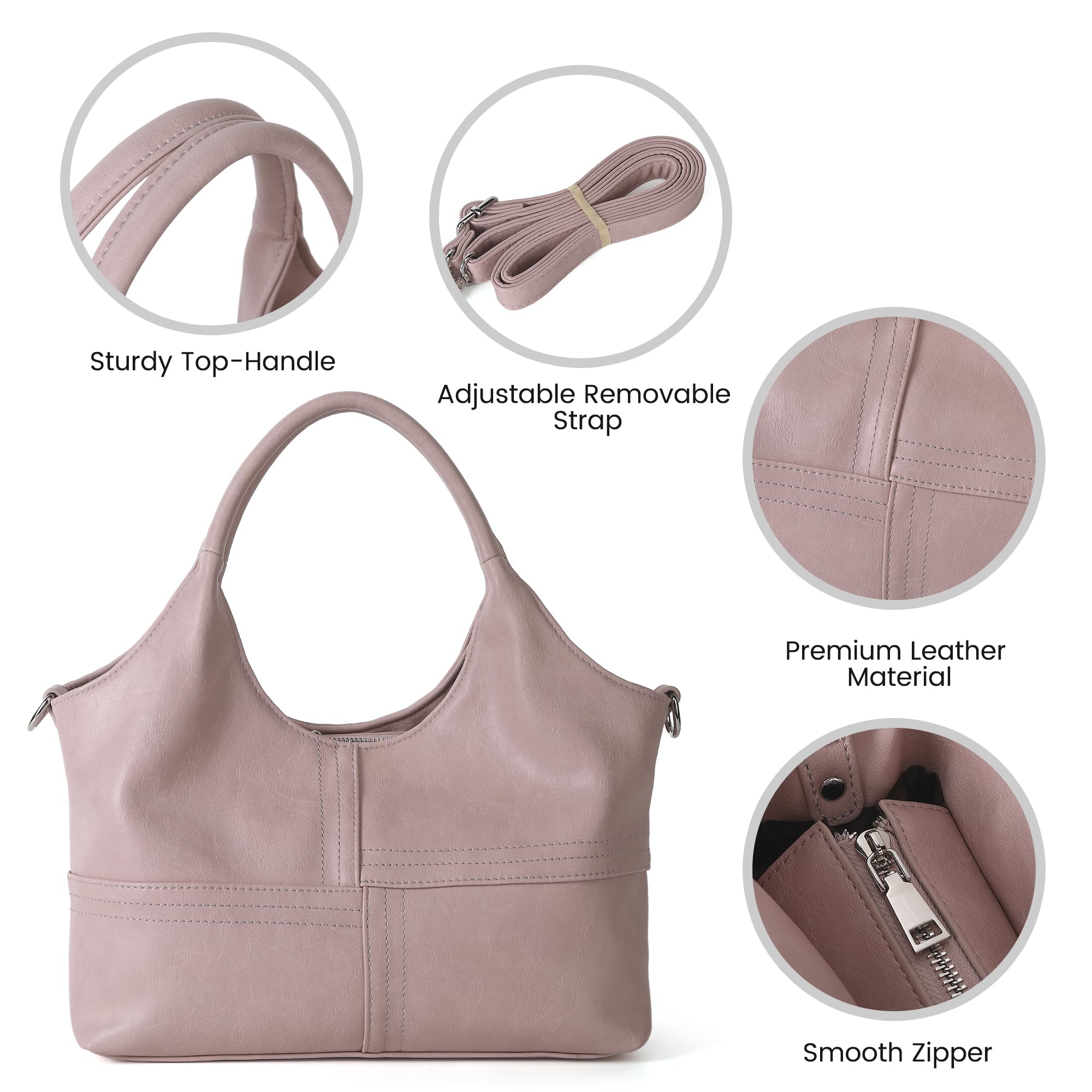 KOGTLA Medium Vegan Leather Purses for Women with Detachable Satchel Strap, Ladies Handbags, Tote Hobo Bags with Two-Handle