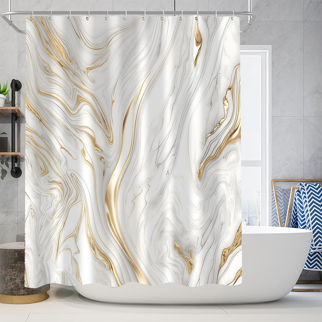 Nkzply 4 Pcs Black Marble Shower Curtain Sets with Rugs Gold Bathroom Sets with Shower Curtain and Rugs Modern Abstract Bathroom Decor Accessories Shower Curtains for Bathroom Toilet Lid Cover