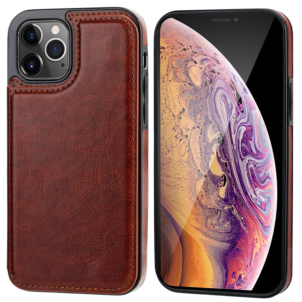 ONETOP Compatible with iPhone 12 Compatible with iPhone 12 Pro Wallet Case with Card Holder, PU Leather Kickstand Card Slots Case, Double Magnetic Clasp Durable Shockproof Cover 6.1 Inch(Black)