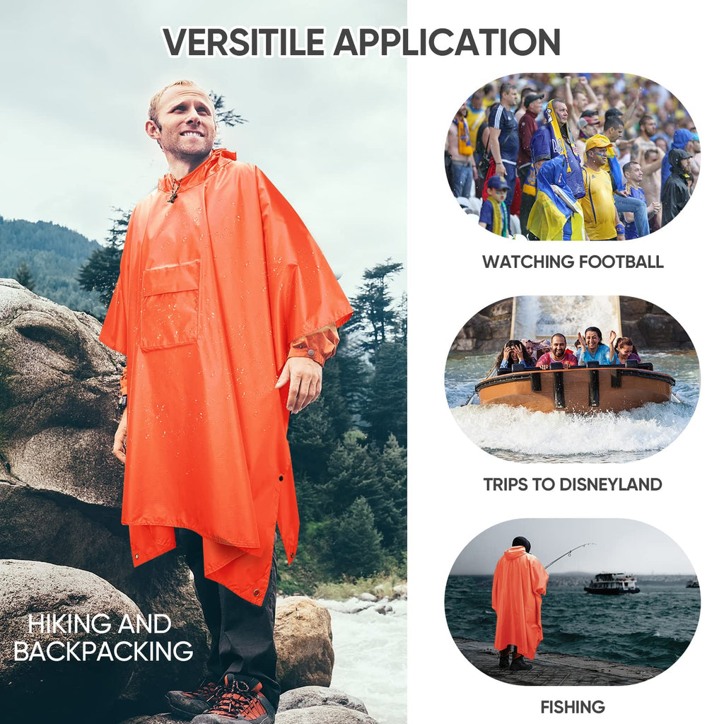 PTEROMY 3-in-1 Hooded Rain Poncho for Adult with Pocket, Waterproof Lightweight Unisex Raincoat for Hiking Camping Emergency