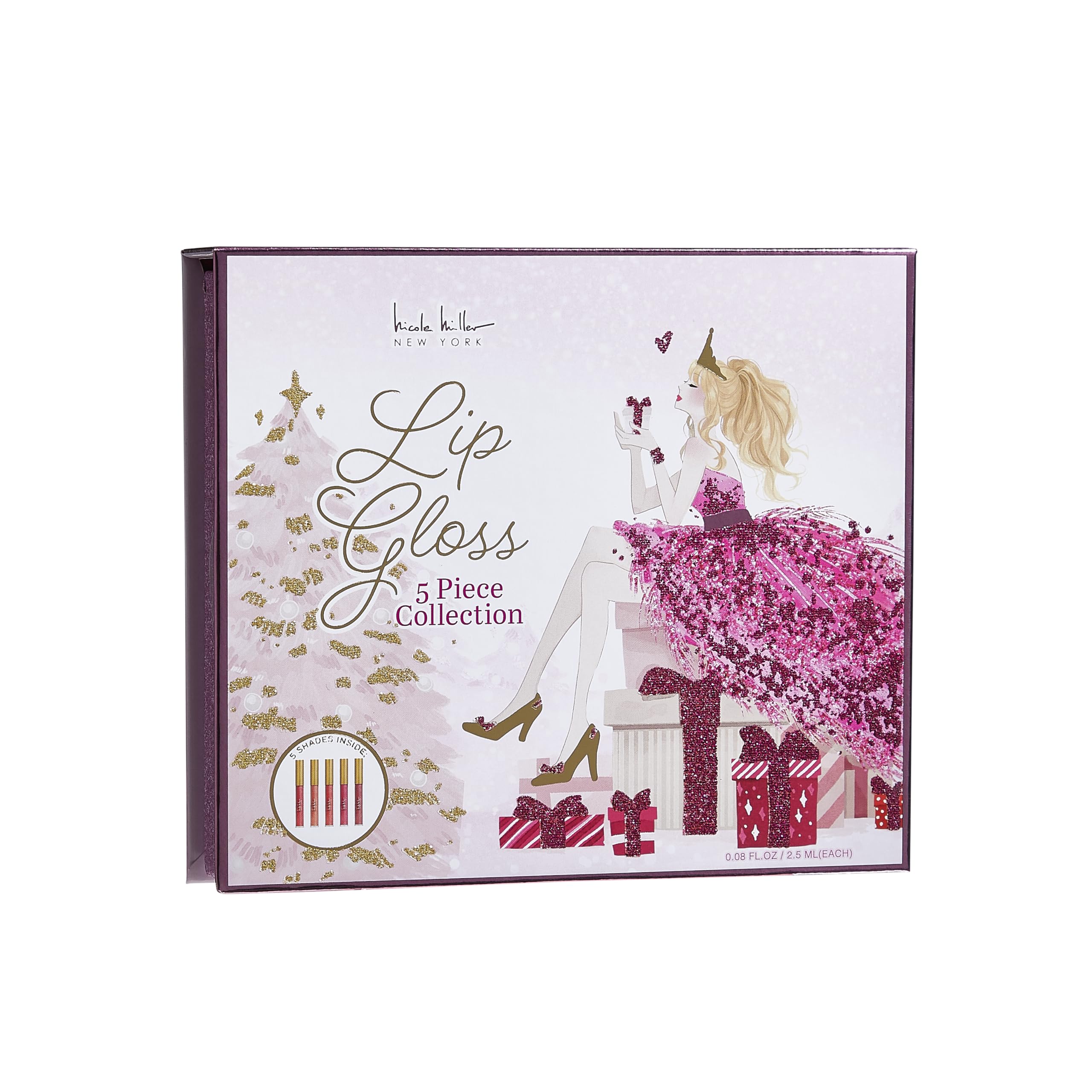 Nicole Miller Lip Gloss Collection Shimmery Glosses for Women and Girls Long Lasting Color Set with Rich Varied Colors, Flowery Pink, 10 Count (Pack of 1)