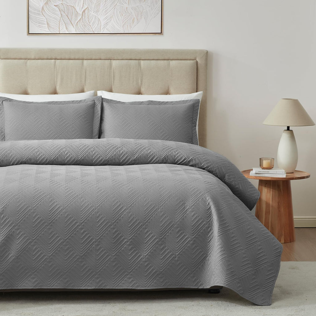 Hansleep Black Quilt Twin Size - Damask Ultrasonic All Season Bedspread Twin, Soft Lightweight Coverlet Bedding Set, 2 Pieces (1 Quilt, 1 Pillow Sham)