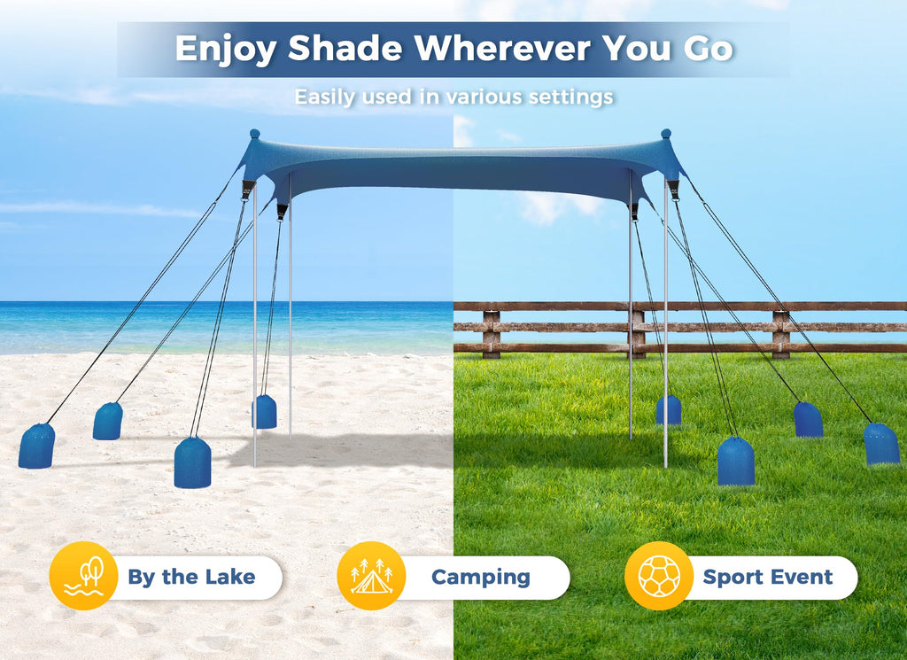 Gorich Beach Tent Sun Shelter with 8 Sandbags, UPF50+ Protection & Windproof Pop Up Beach Canopy Tent Sun Shade for Family, Travel & Camping, Easy Setup Canopy Umbrella