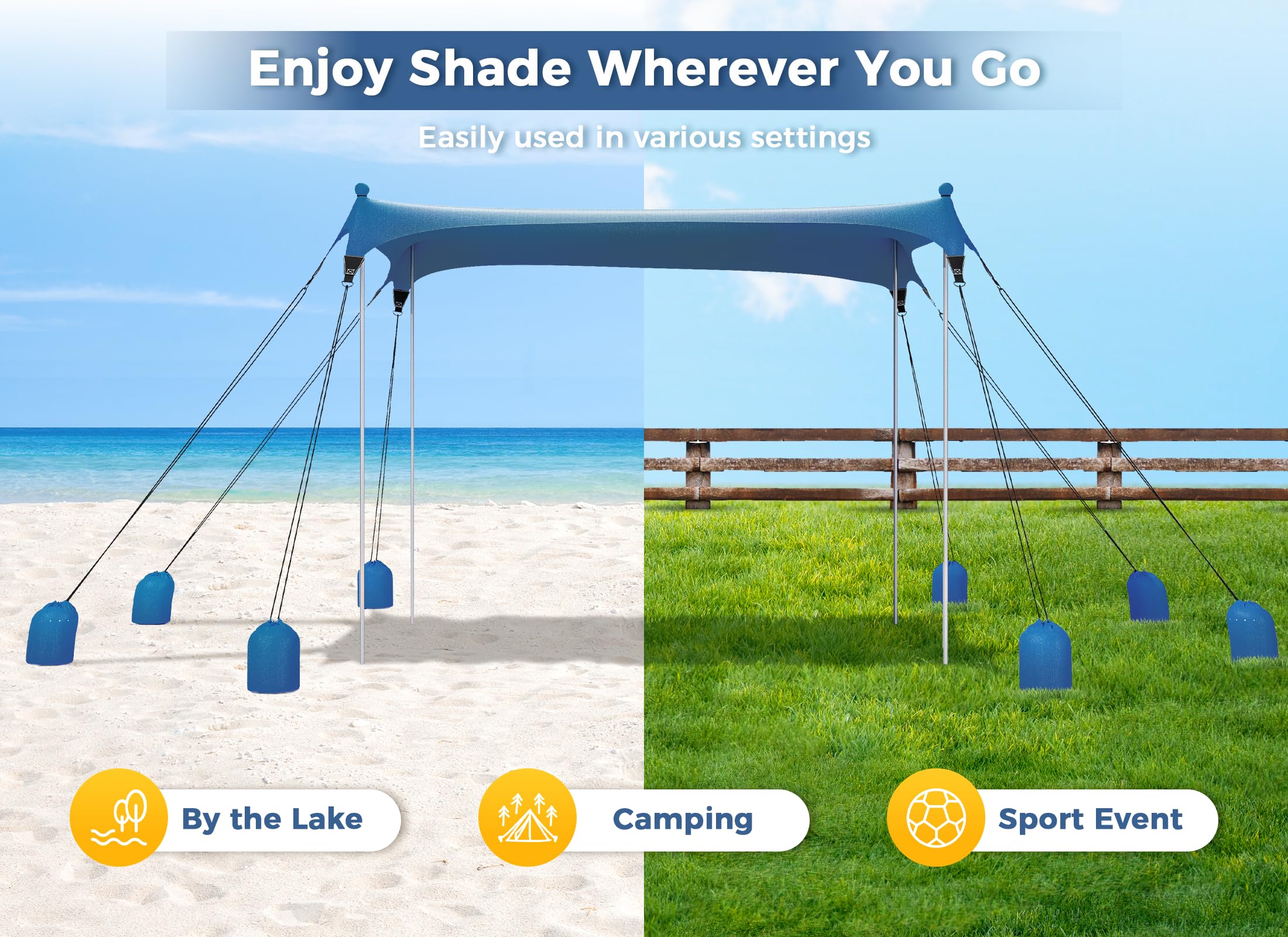 Gorich Beach Tent Sun Shelter with 8 Sandbags, UPF50+ Protection & Windproof Pop Up Beach Canopy Tent Sun Shade for Family, Travel & Camping, Easy Setup Canopy Umbrella