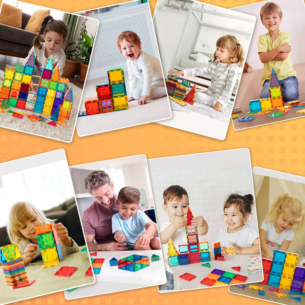 FNJO Magnetic Tiles, 110PCS Magnet Building Set, Magnetic Building Blocks, Construction STEM Learning and Playing Toys for Kids, Montessori Toy for Preschool Boys Girls