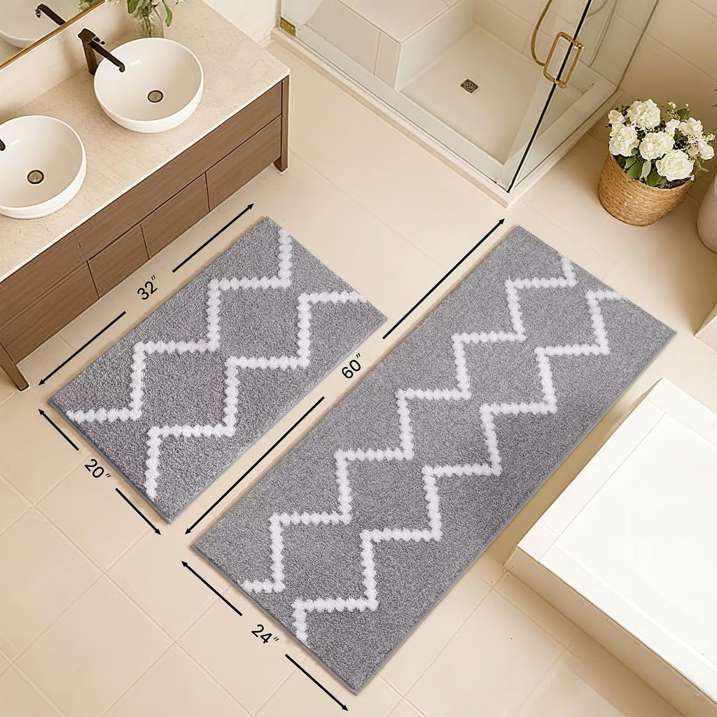 DEXDE Bathroom Rugs Runner 24x47 Long Bath Rug Non Slip Soft Washable Large Bath Mats for Bathroom Bedroom Hallway Kitchen Floor Carpet Modern Boho Decor, Beige