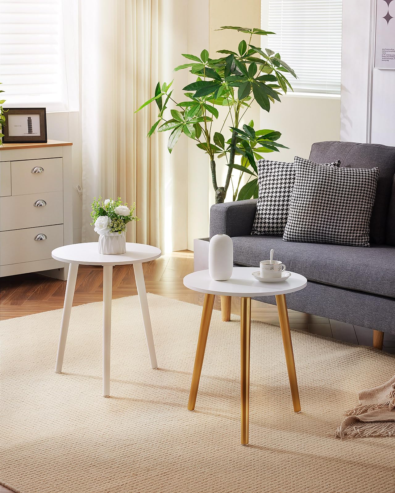 Apicizon Black Round Side Table, Black End Table Bedside Table Nursery with Wood Legs, Nightstand for Living Room, Bedroom, 16.5 x 20.5 Inches