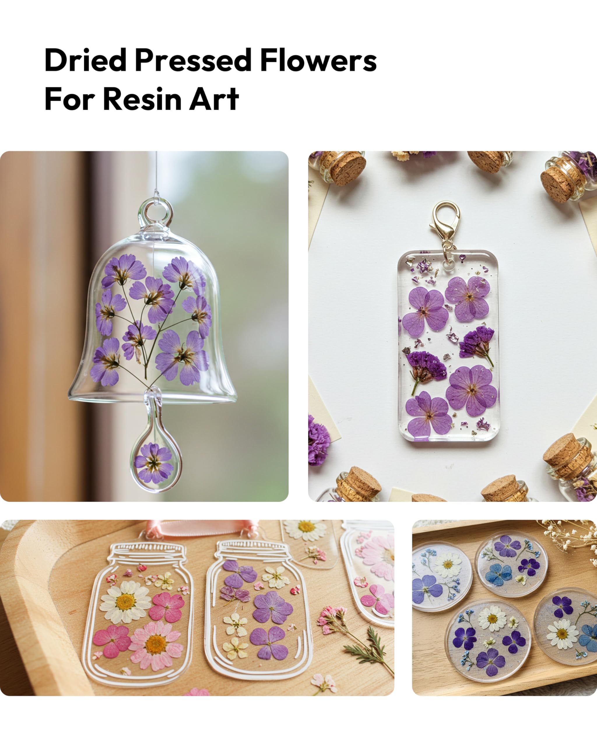 Dried Flowers, Resiners 58Pcs Pressed Flowers for Craft Pink Real Natural Dried Flowers Dry Leaves Kit for DIY Making Crafts Resin Soap Candle Scrapbook Supplies Card Making Jewelry