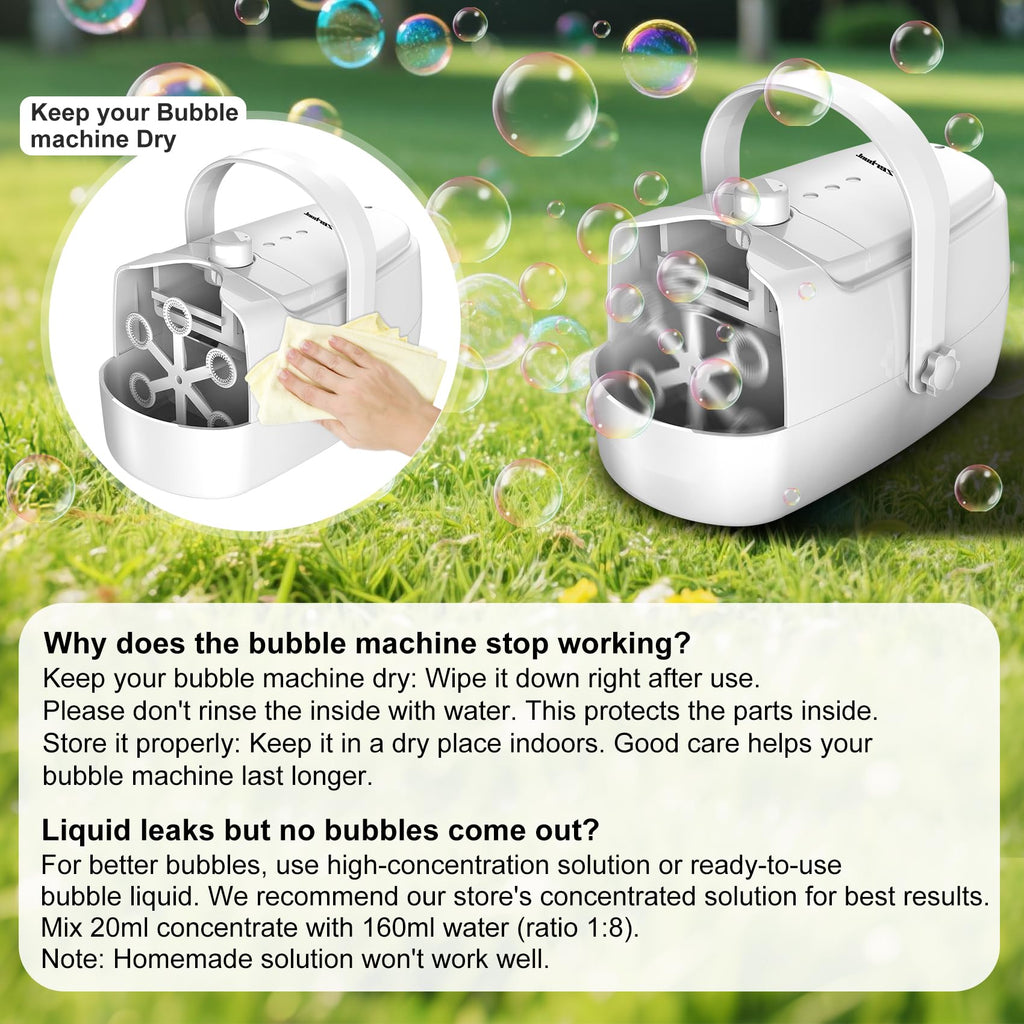 Zerhunt Durable Bubble Machine for Party: 3 Power Modes for Non-Stop Fun - 18000+ Bubbles Per Minute High Output 30 Mins Bubbles per Refill - Kids Safe Auto-Stop for Outdoor Backyard Birthday