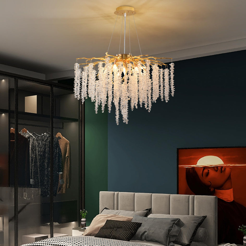 Modern Crystal Raindrop Chandelier, L40'' Black Linear Rectangle Art Deco Tree Branch Lighting Fixture for Kitchen Island Living Room Foyer Staircase 10 Lights