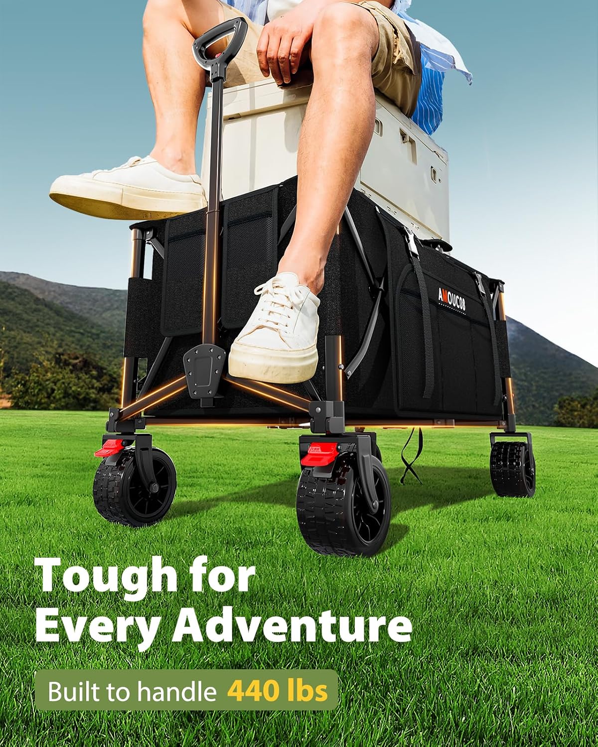 300L Large Wagons Carts Foldable, Heavy-Duty Collapsible Wagon Cart with All-Terrain Wheels, 440 lbs Capacity, Compact Folding Wagon for Camping, Beach, Sports, and Outdoor Hauling