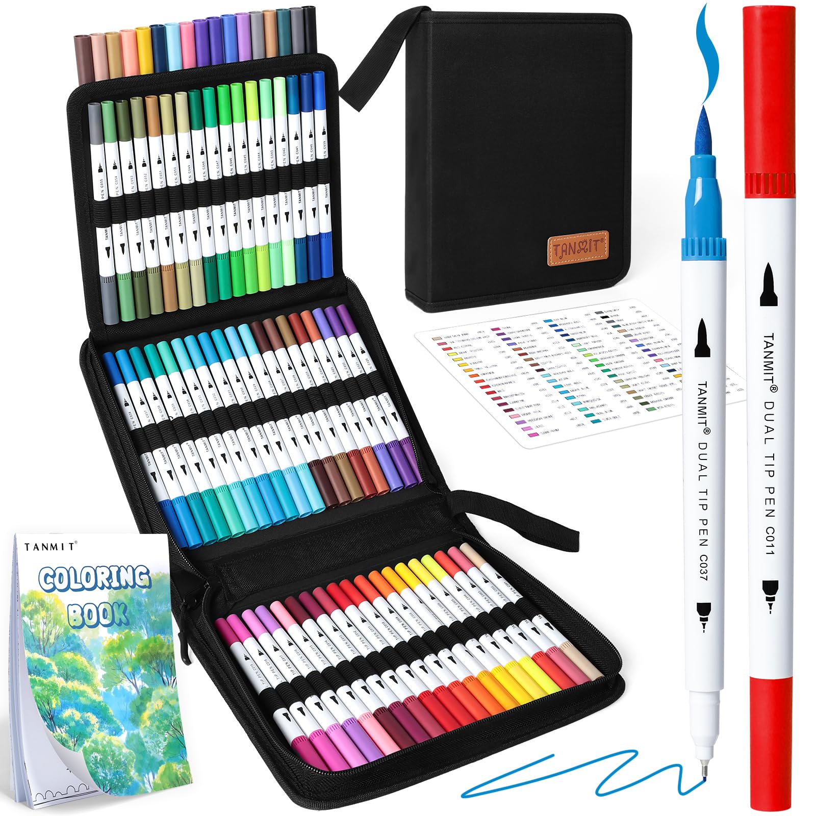 36 Dual-Tip Brush Pens for Adult Coloring Books – Tanmit Art Markers With Brush + Fine Precision Tips for Calligraphy, Planners, Journaling, Note Taking & More
