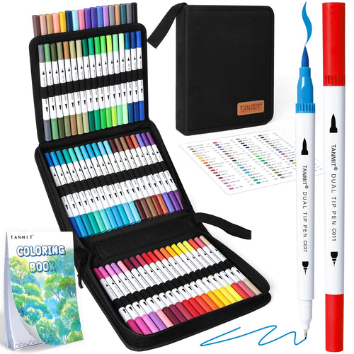 36 Dual-Tip Brush Pens for Adult Coloring Books – Tanmit Art Markers With Brush + Fine Precision Tips for Calligraphy, Planners, Journaling, Note Taking & More