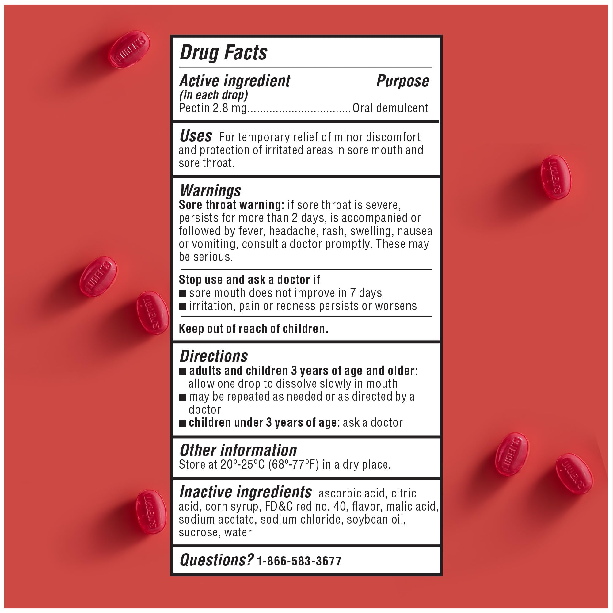 Luden's Sugar Free Wild Cherry Throat Drops, Sore Throat Relief, 25 Count (12 Pack)